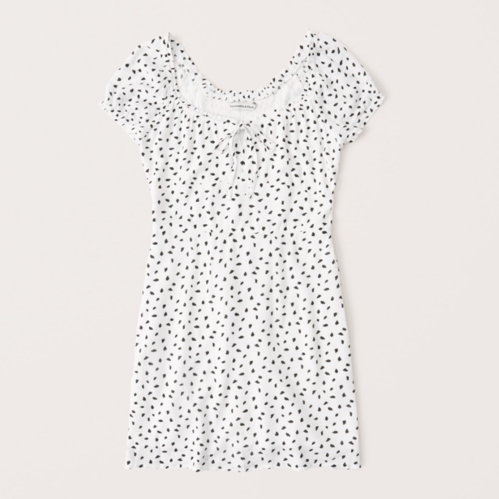 Abercrombie White Patterned Ruched Neck Mini Dress
